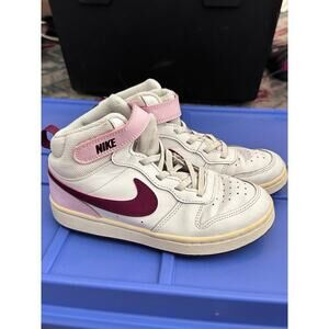 Nike Kid's White & Pink Court Borough Mid 2 Basketball Sneakers Shoes Size 2